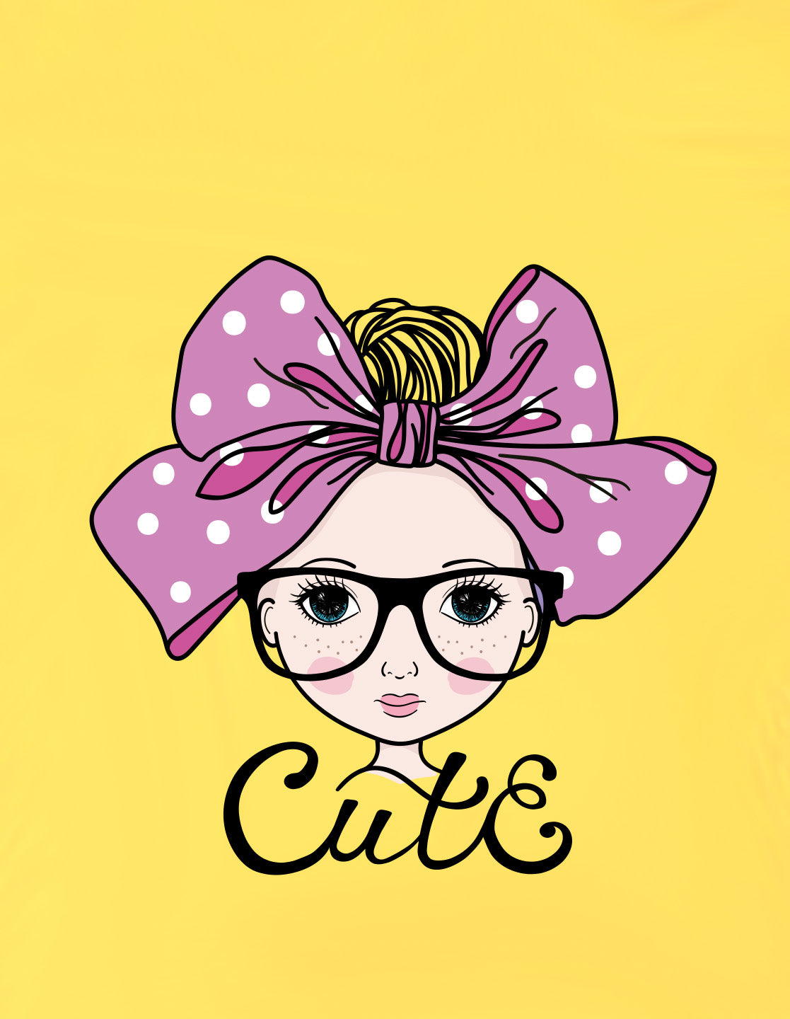 Nusyl Girls Yellow Cute Girl & Text Printed  Short sleeve Cotton Blend Oversized T-shirts