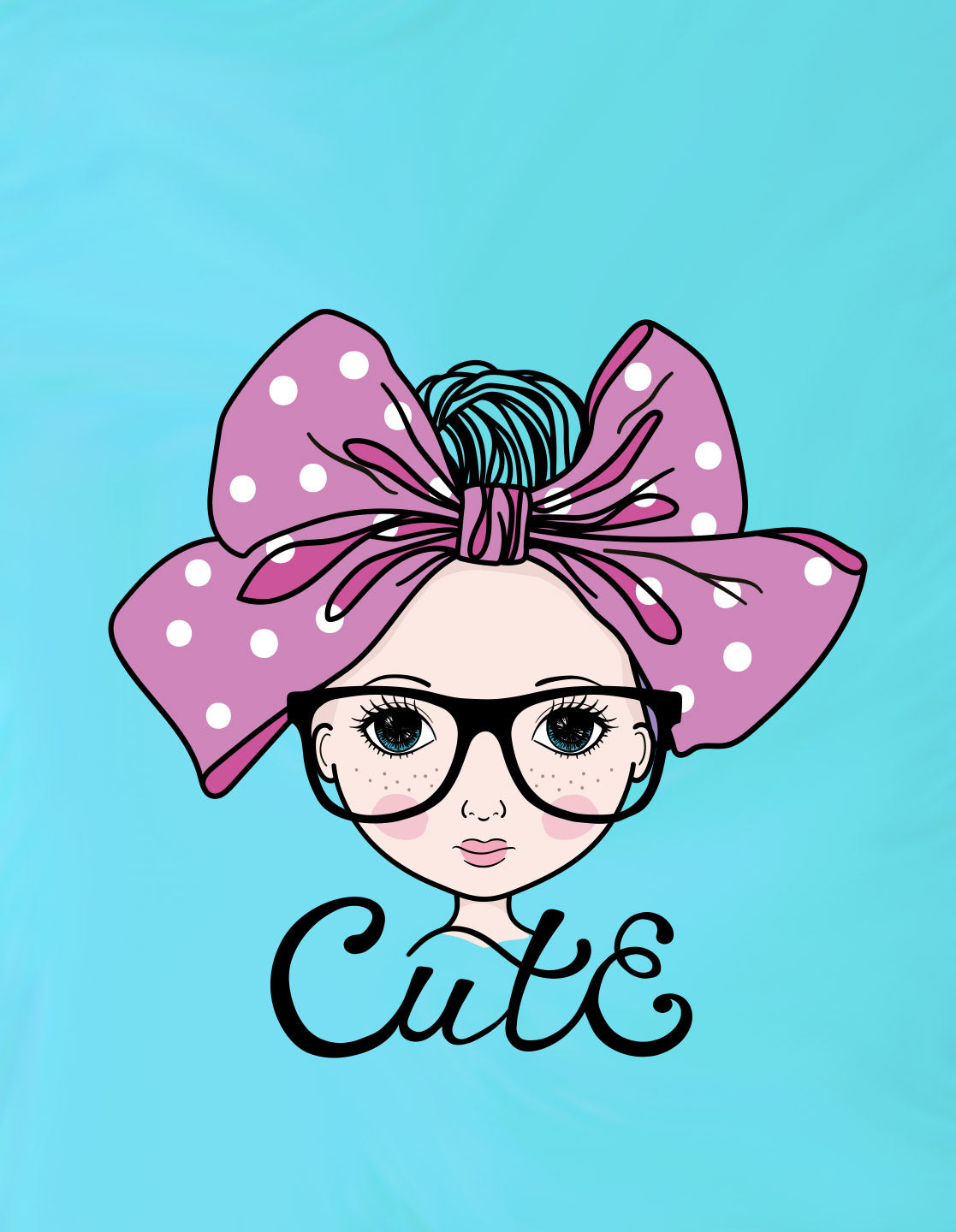 Nusyl Girls Sky Blue Cute Girl & Text Printed  Short sleeve Cotton Blend Oversized T-shirts