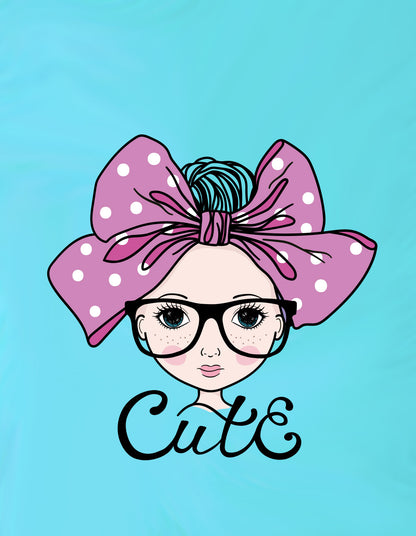 Nusyl Girls Sky Blue Cute Girl & Text Printed  Short sleeve Cotton Blend Oversized T-shirts