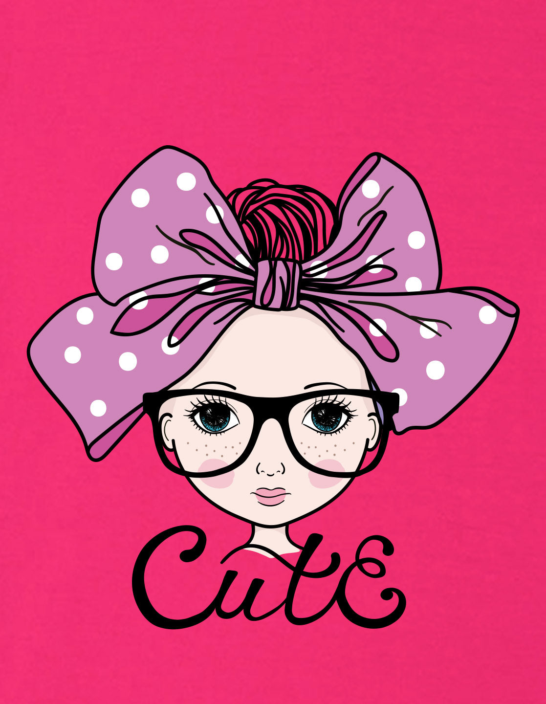 Nusyl Girls Hot Pink Cute Girl & Text Printed  Short sleeve Cotton Blend Oversized T-shirts