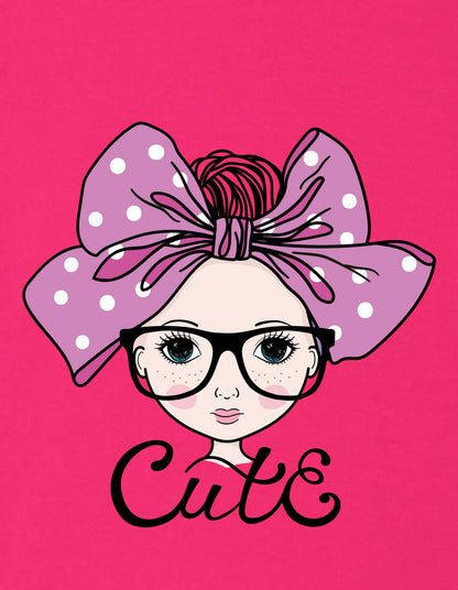 Nusyl Girls Hot Pink Cute Girl & Text Printed  Short sleeve Cotton Blend Oversized T-shirts