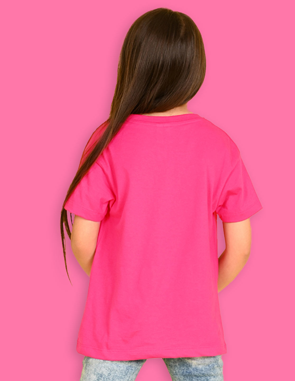 Nusyl Girls Hot Pink Cute Girl & Text Printed  Short sleeve Cotton Blend Oversized T-shirts