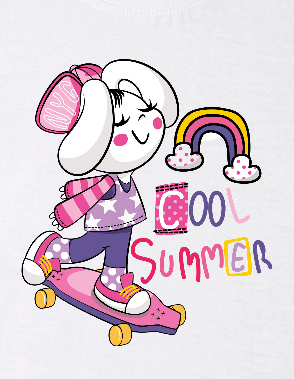 Nusyl Girls White Cool Summer Text  Printed  Short sleeve Cotton Blend Oversized T-shirts