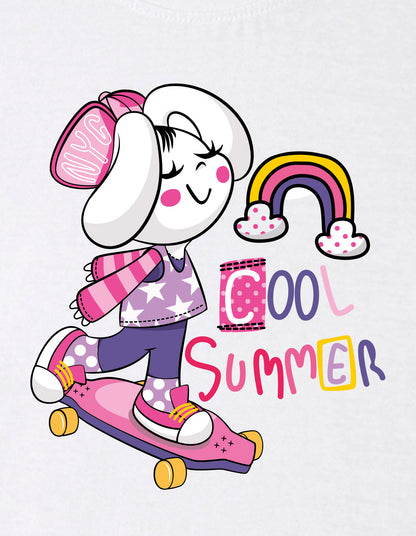 Nusyl Girls White Cool Summer Text  Printed  Short sleeve Cotton Blend Oversized T-shirts