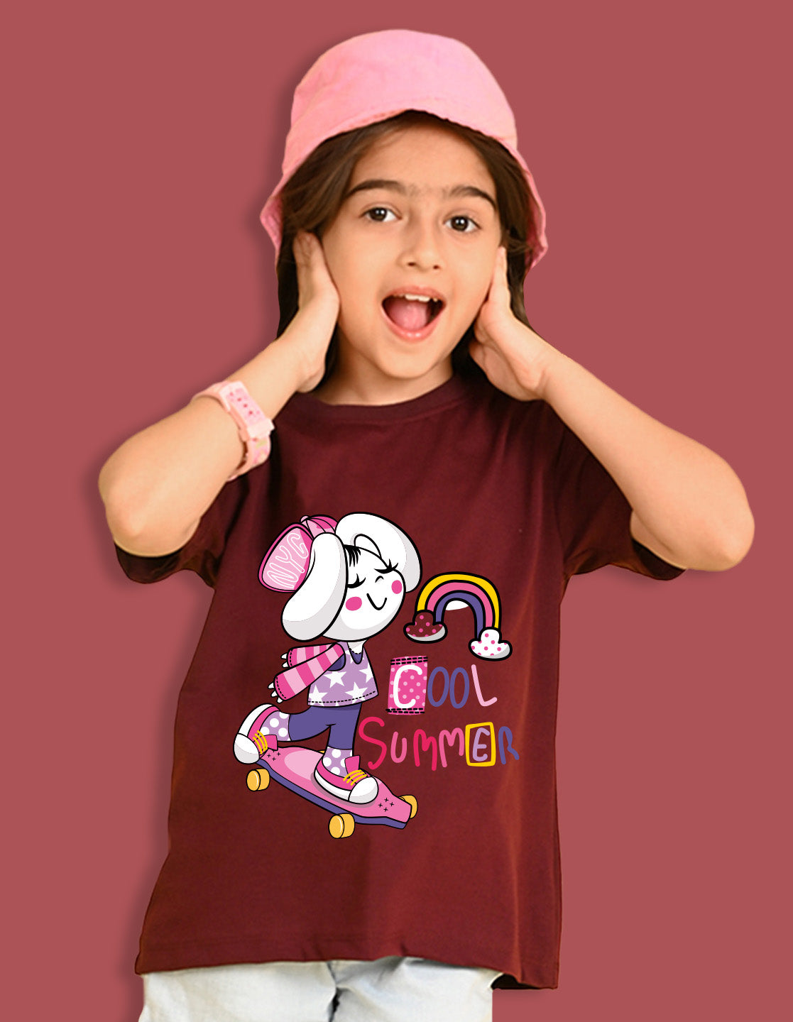 Nusyl Girls Wine Cool Summer Text  Printed  Short sleeve Cotton Blend Oversized T-shirts