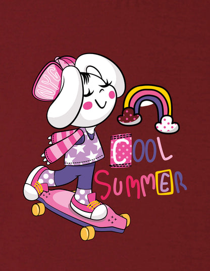 Nusyl Girls Wine Cool Summer Text  Printed  Short sleeve Cotton Blend Oversized T-shirts