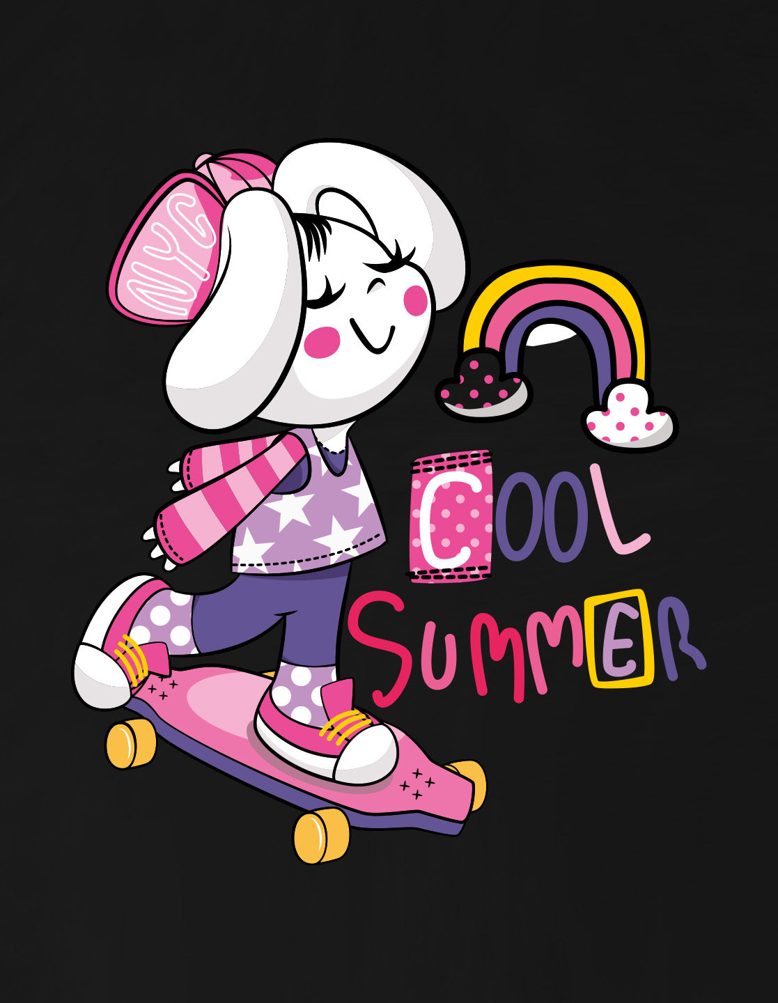 Nusyl Girls Black Cool Summer Text  Printed  Short sleeve Cotton Blend Oversized T-shirts