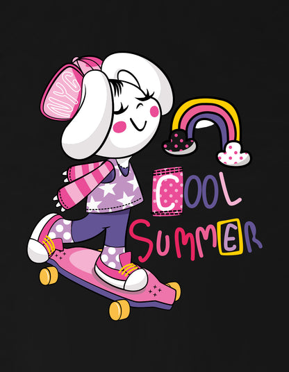 Nusyl Girls Black Cool Summer Text  Printed  Short sleeve Cotton Blend Oversized T-shirts