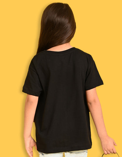 Nusyl Girls Black Cool Summer Text  Printed  Short sleeve Cotton Blend Oversized T-shirts