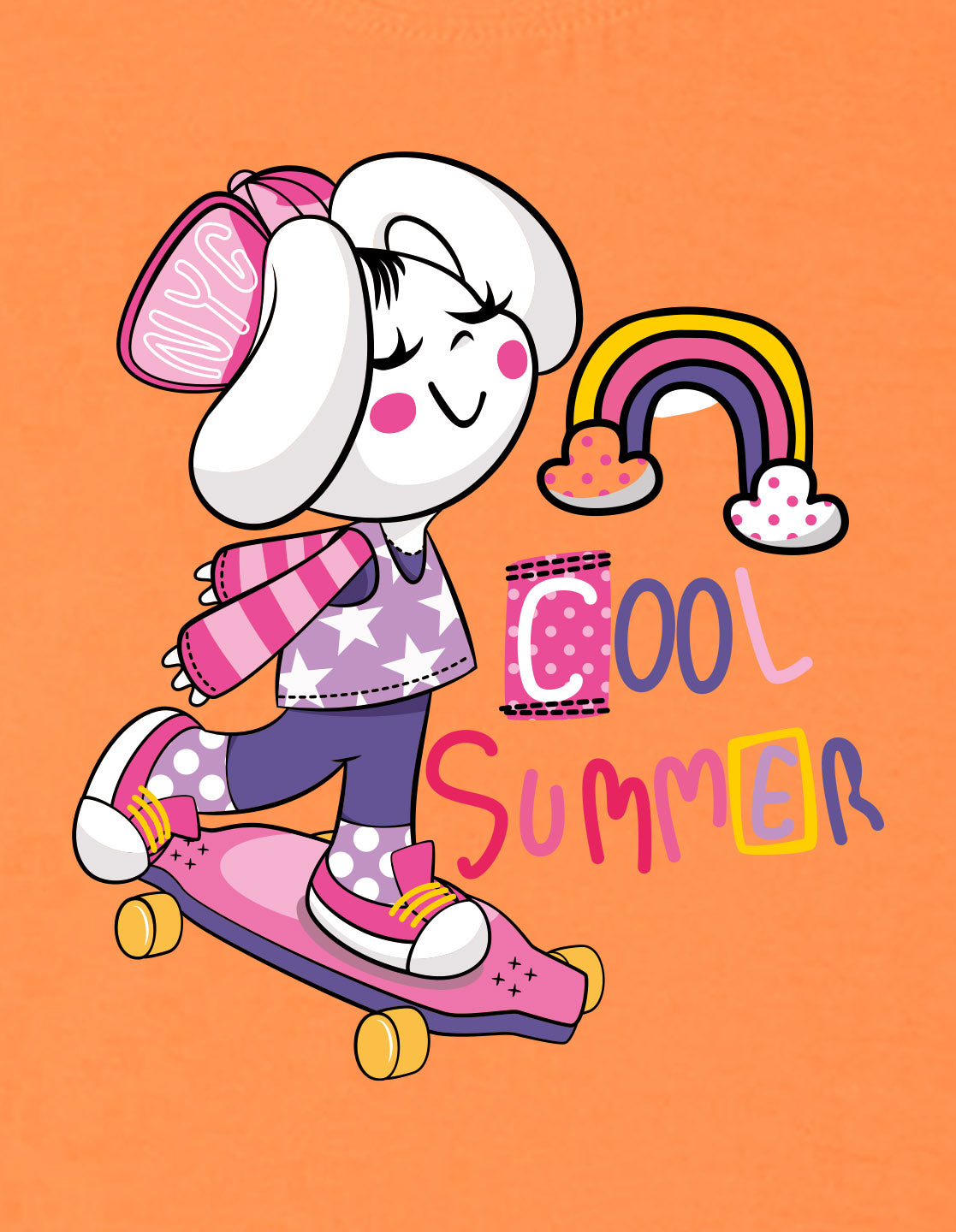 Nusyl Girls Orange Cool Summer Text  Printed  Short sleeve Cotton Blend Oversized T-shirts