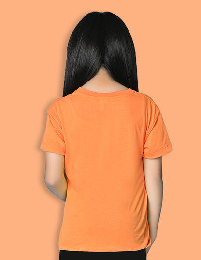 Nusyl Girls Orange Cool Summer Text  Printed  Short sleeve Cotton Blend Oversized T-shirts