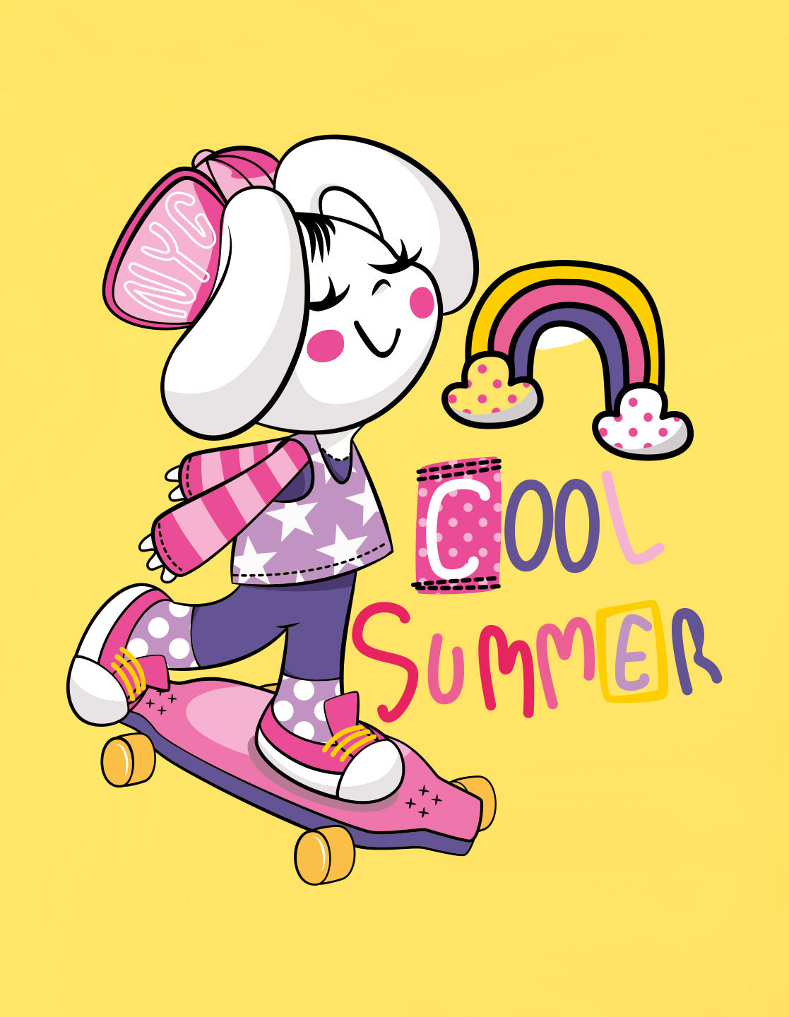 Nusyl Girls Yellow Cool Summer Text  Printed  Short sleeve Cotton Blend Oversized T-shirts