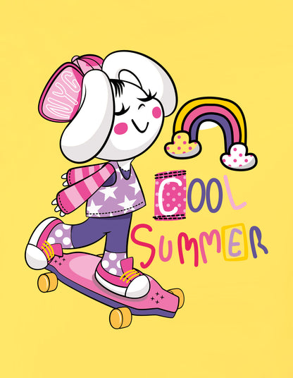 Nusyl Girls Yellow Cool Summer Text  Printed  Short sleeve Cotton Blend Oversized T-shirts