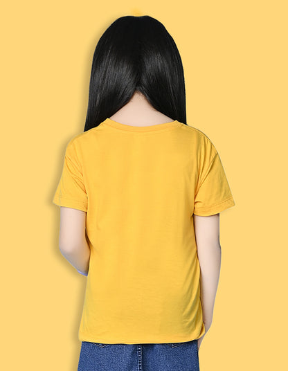 Nusyl Girls Yellow Cool Summer Text  Printed  Short sleeve Cotton Blend Oversized T-shirts