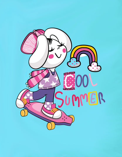 Nusyl Girls Sky Blue Cool Summer Text  Printed  Short sleeve Cotton Blend Oversized T-shirts