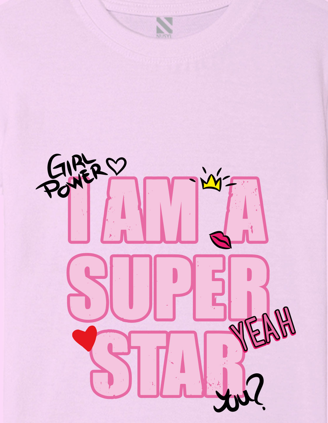 Nusyl Girls Lilac i am a super star Text Printed  Short sleeve Cotton Blend Oversized T-shirts
