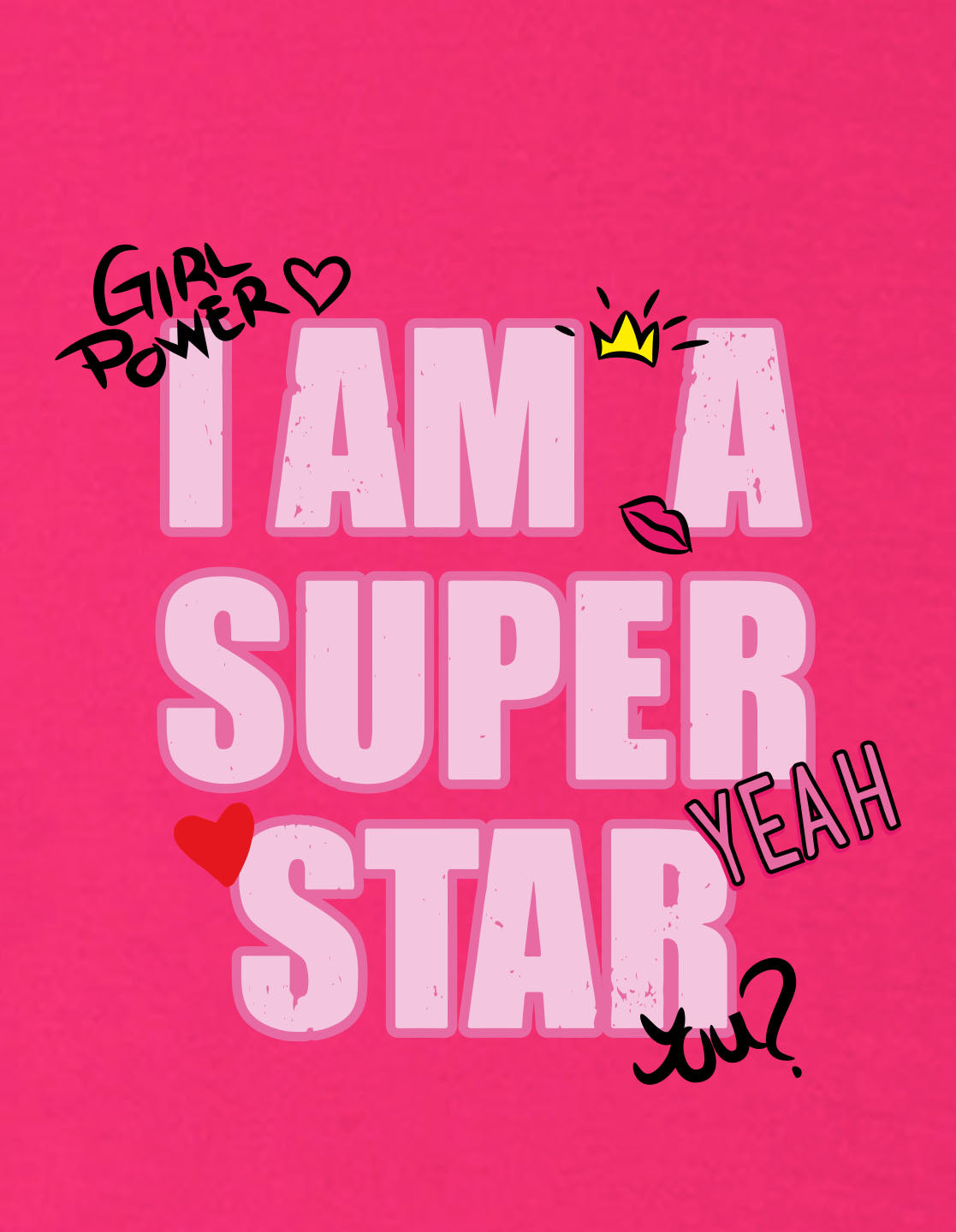 Nusyl Girls Hot Pink i am a super star Text Printed  Short sleeve Cotton Blend Oversized T-shirts