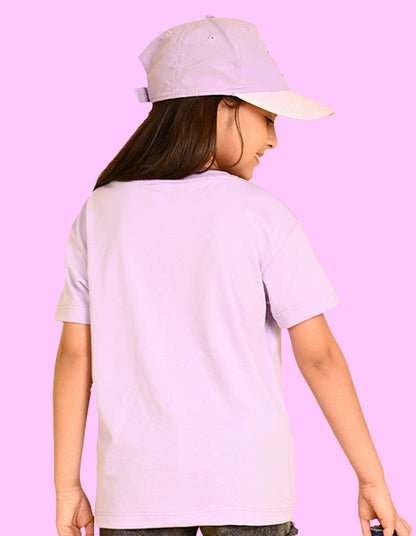 Nusyl Girls Lilac Girl Power text  Printed  Short sleeve Cotton Blend Oversized T-shirts