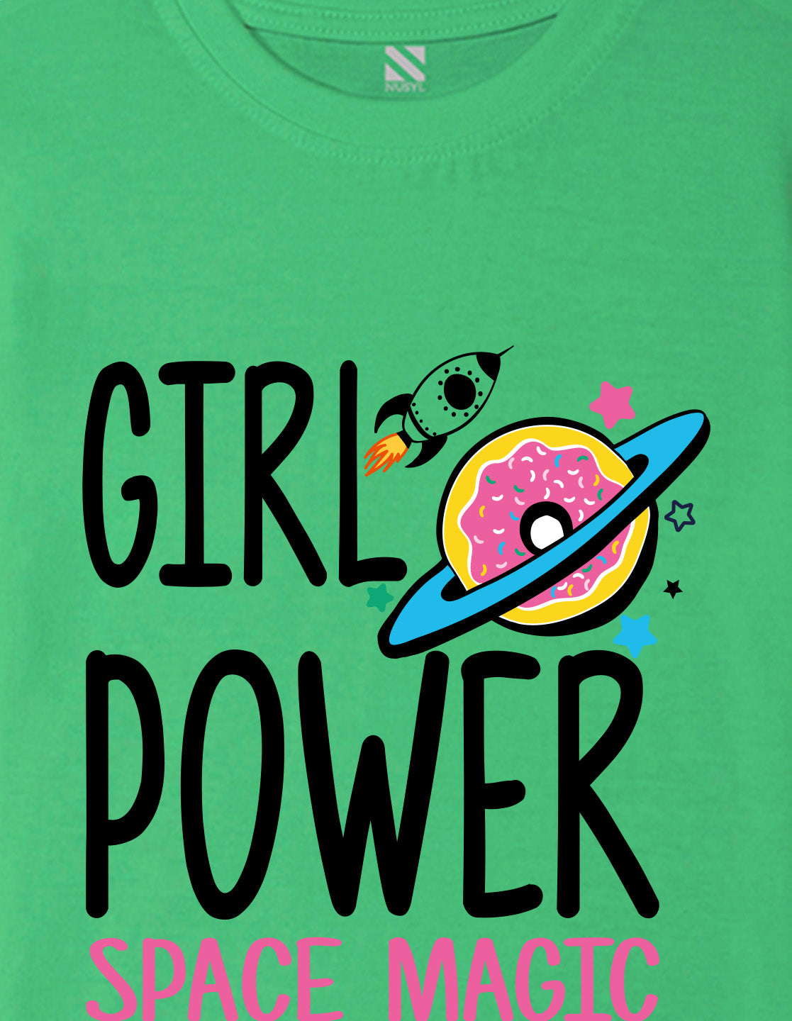 Nusyl Girls Green Girl Power text  Printed  Short sleeve Cotton Blend Oversized T-shirts