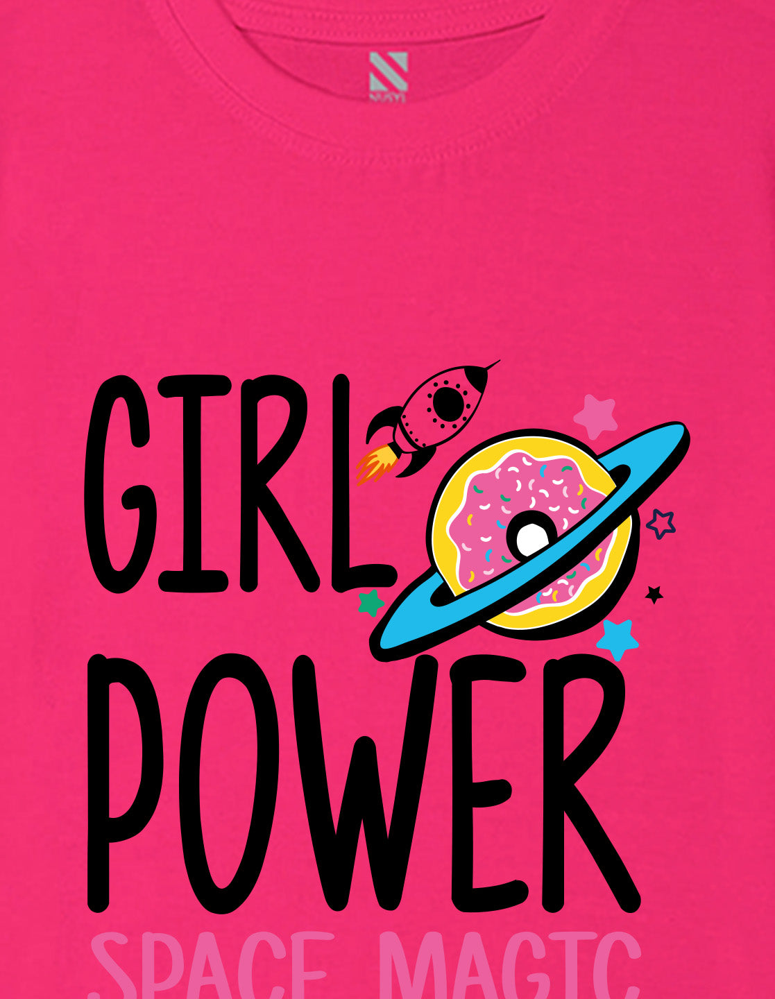 Nusyl Girls Hot Pink Girl Power text  Printed  Short sleeve Cotton Blend Oversized T-shirts