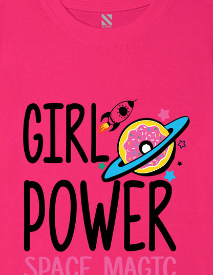 Nusyl Girls Hot Pink Girl Power text  Printed  Short sleeve Cotton Blend Oversized T-shirts