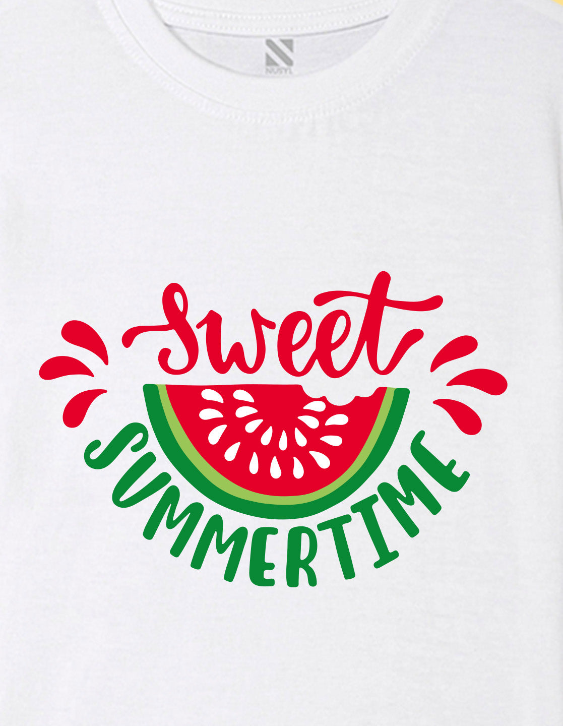 Nusyl Girls White Sweet Summertime Text Printed  Short sleeve Cotton Blend Oversized T-shirts