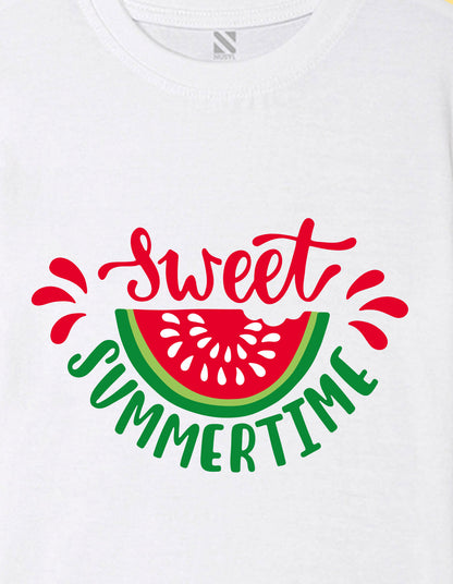 Nusyl Girls White Sweet Summertime Text Printed  Short sleeve Cotton Blend Oversized T-shirts