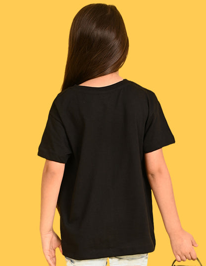 Nusyl Girls Black Sweet Summertime Text Printed  Short sleeve Cotton Blend Oversized T-shirts