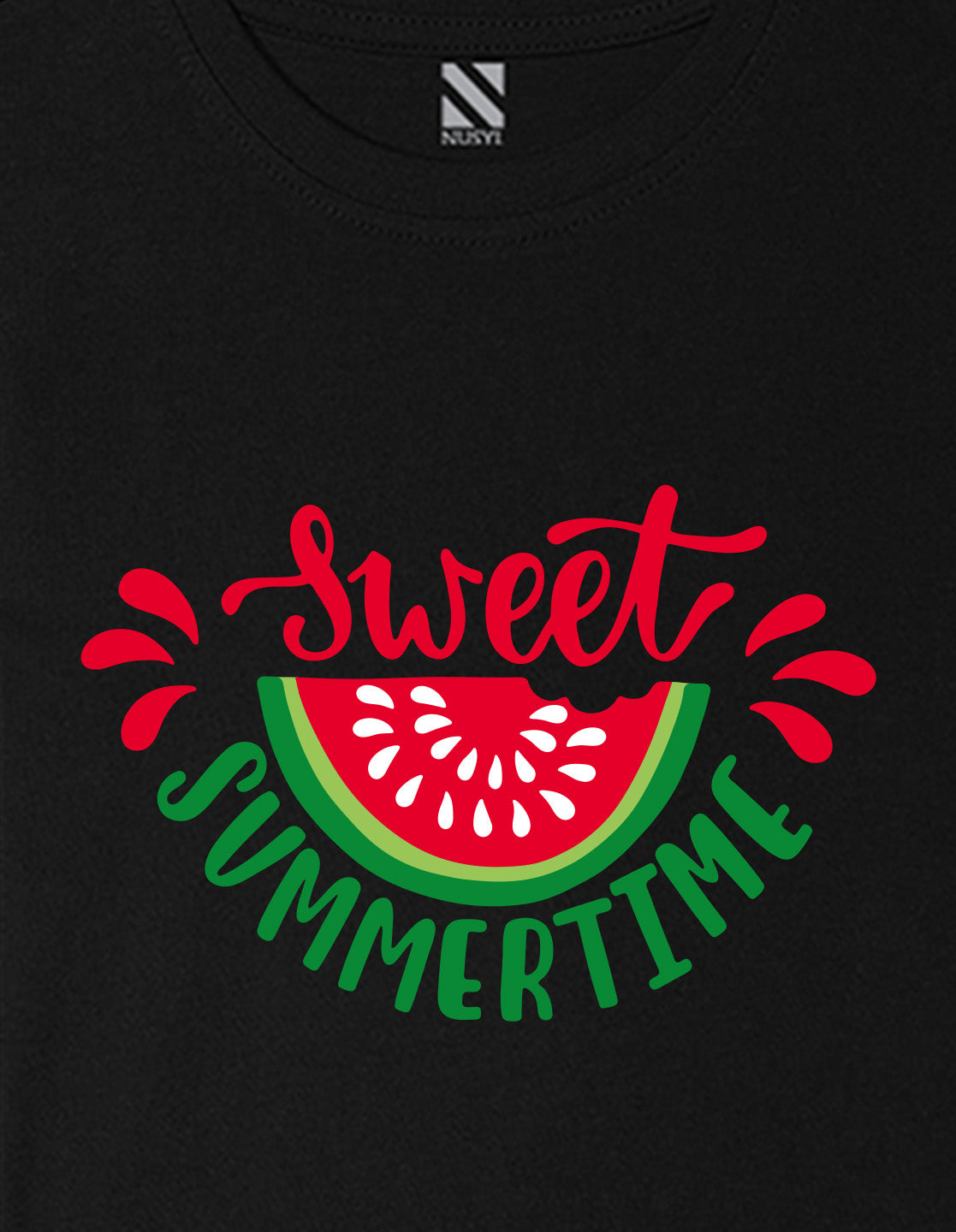Nusyl Girls Black Sweet Summertime Text Printed  Short sleeve Cotton Blend Oversized T-shirts