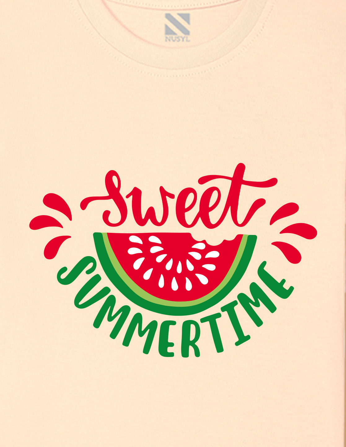 Nusyl Girls Beige Sweet Summertime Text Printed  Short sleeve Cotton Blend Oversized T-shirts