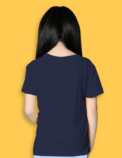 Nusyl Girls Navy Blue Sweet Summertime Text Printed  Short sleeve Cotton Blend Oversized T-shirts