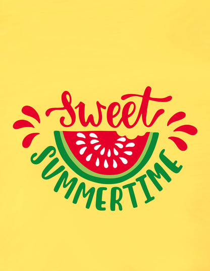 Nusyl Girls Yellow Sweet Summertime Text Printed  Short sleeve Cotton Blend Oversized T-shirts