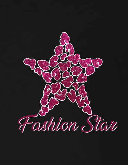 Nusyl Girls Black Star & Text  Printed  Short sleeve Cotton Blend Oversized T-shirts