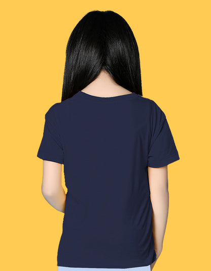 Nusyl Girls Navy Blue Star & Text  Printed  Short sleeve Cotton Blend Oversized T-shirts