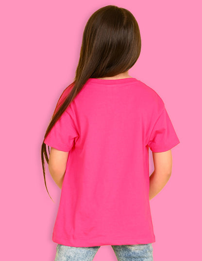 Nusyl Girls Hot Pink Star & Text  Printed  Short sleeve Cotton Blend Oversized T-shirts