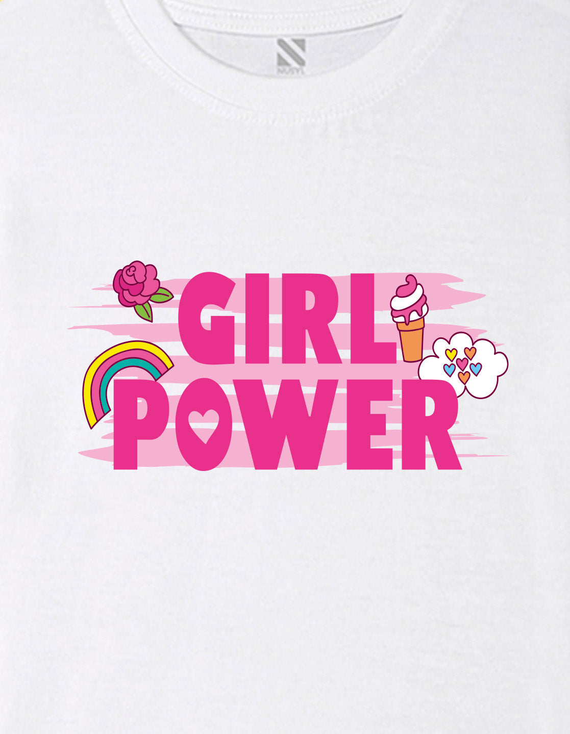 Nusyl Girls White flower & Girl Power Text  Printed  Short sleeve Cotton Blend Oversized T-shirts