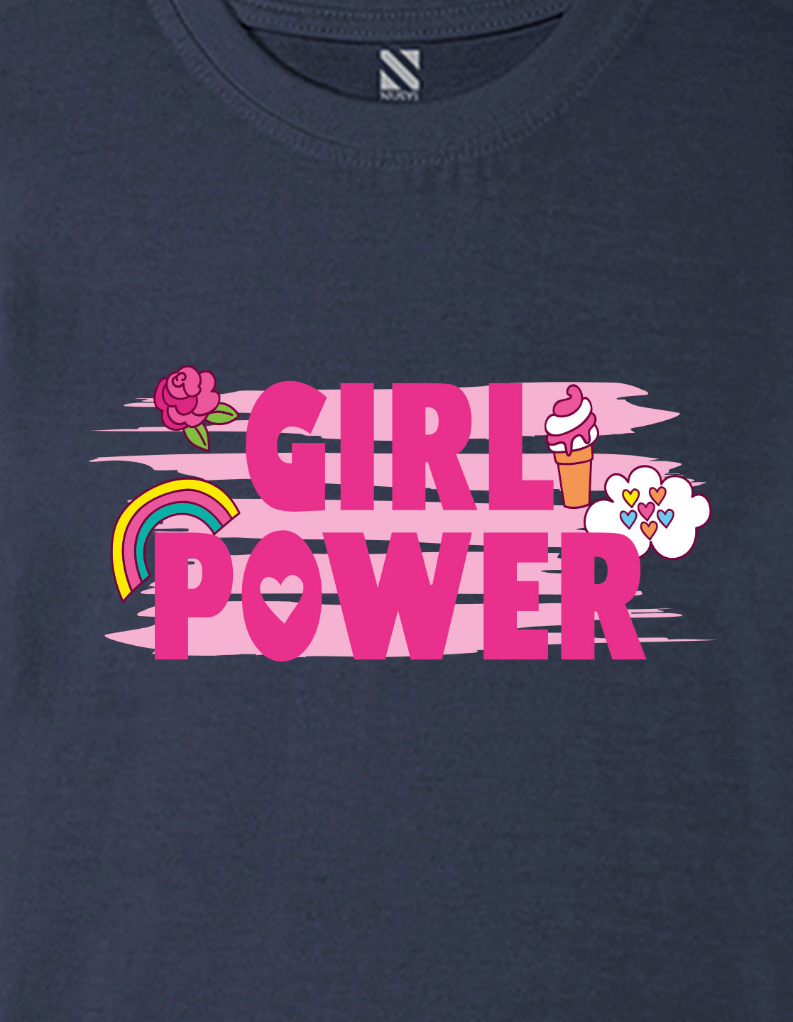 Nusyl Girls Navy Blue flower & Girl Power Text  Printed  Short sleeve  Oversized T-shirts