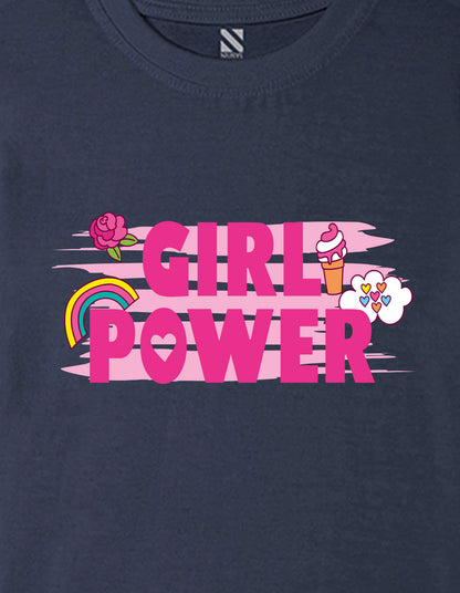 Nusyl Girls Navy Blue flower & Girl Power Text  Printed  Short sleeve  Oversized T-shirts