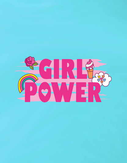 Nusyl Girls Sky Blue flower & Girl Power Text  Printed  Short sleeve  Oversized T-shirts
