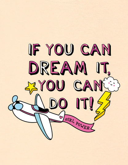 Nusyl Girls Beige if you can Dream it text Printed  Short sleeve Cotton Blend Oversized T-shirts