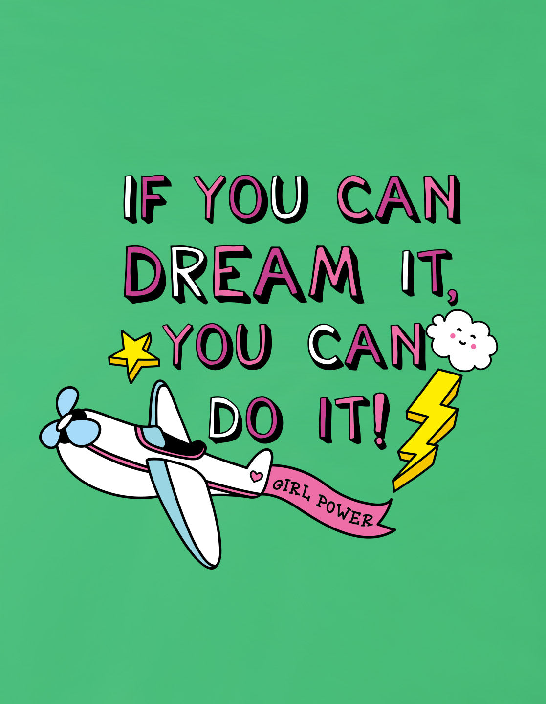 Nusyl Girls Green if you can Dream it text Printed  Short sleeve Cotton Blend Oversized T-shirts