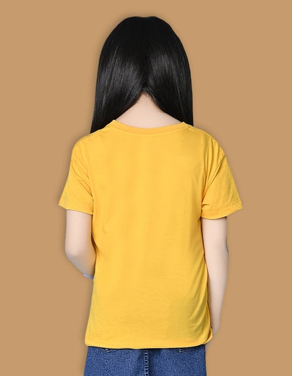 Nusyl Girls Yellow if you can Dream it text Printed  Short sleeve Cotton Blend Oversized T-shirts