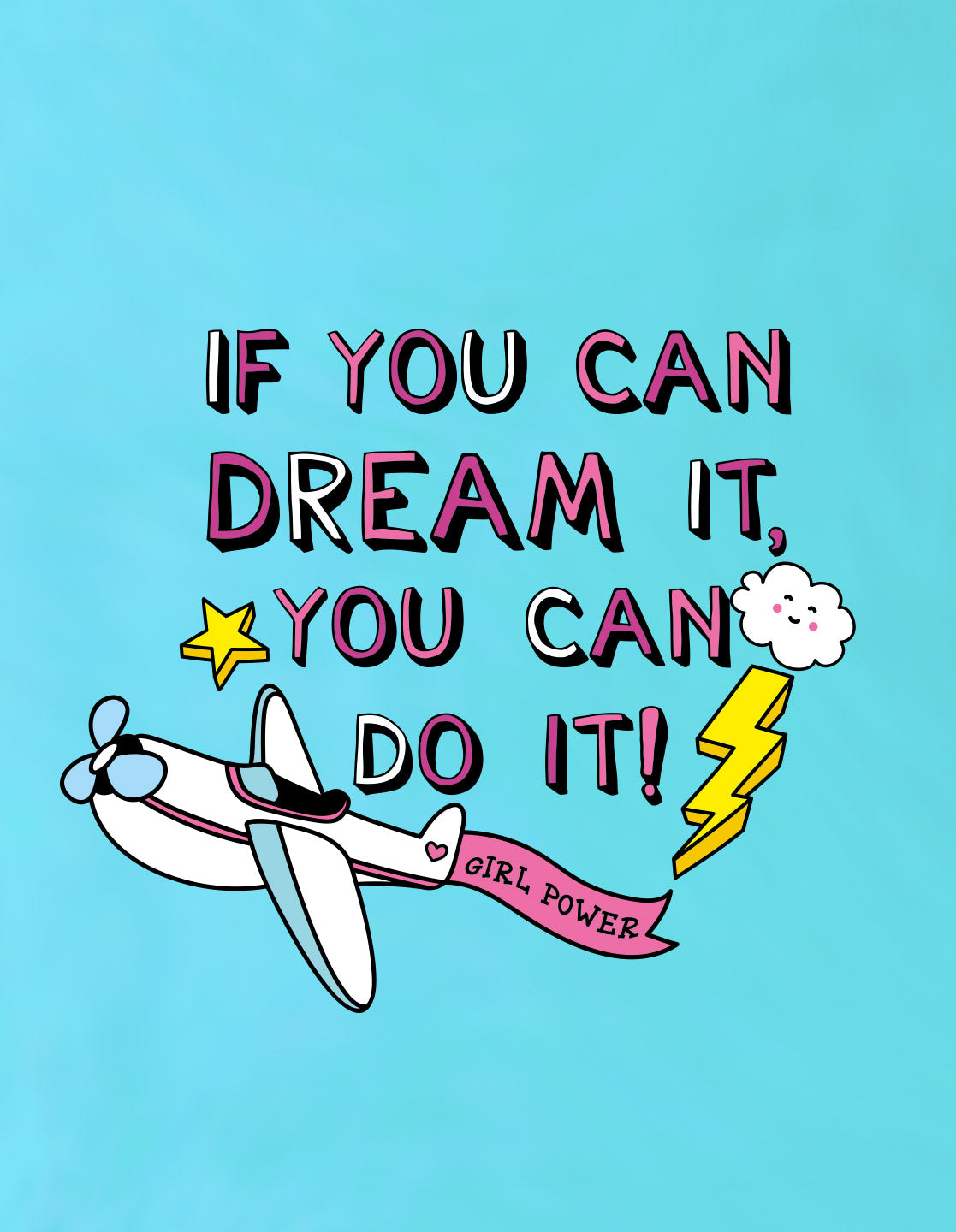 Nusyl Girls Sky Blue if you can Dream it text Printed  Short sleeve  Oversized T-shirts