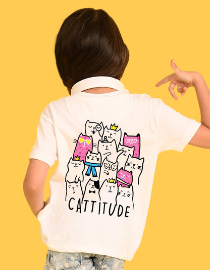 Nusyl Girls White Cattitude Text  Printed  Short sleeve Cotton Blend Oversized T-shirts