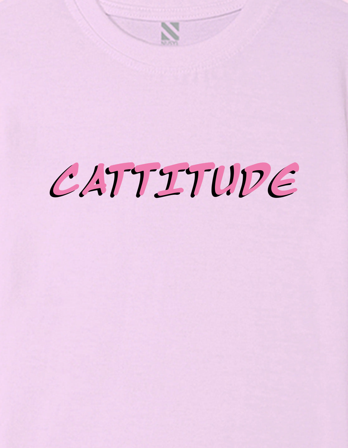 Nusyl Girls Lilac Cattitude Text  Printed  Short sleeve Cotton Blend Oversized T-shirts