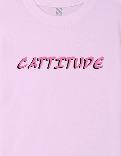Nusyl Girls Lilac Cattitude Text  Printed  Short sleeve Cotton Blend Oversized T-shirts