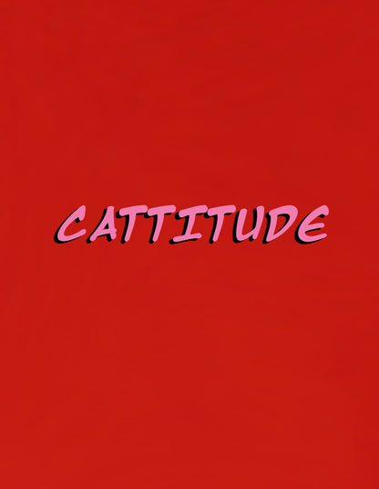 Nusyl Girls Red Cattitude Text  Printed  Short sleeve Cotton Blend Oversized T-shirts