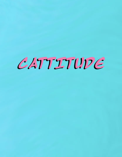 Nusyl Girls Sky Blue Cattitude Text  Printed  Short sleeve Cotton Blend Oversized T-shirts