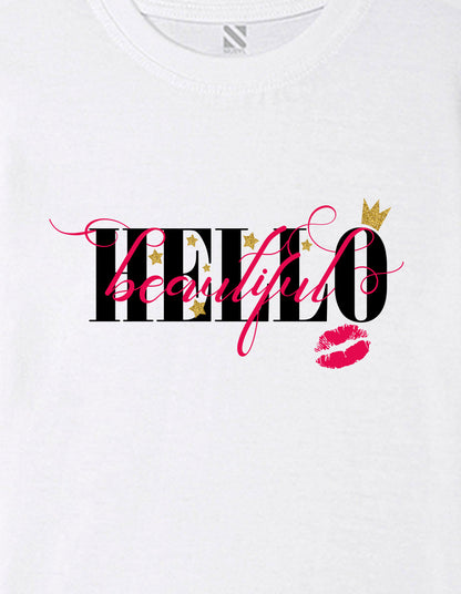 Nusyl Girls White Hellow Text Printed  Short sleeve Cotton Blend Oversized T-shirts