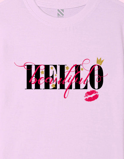 Nusyl Girls Lilac Hellow Text Printed  Short sleeve Cotton Blend Oversized T-shirts